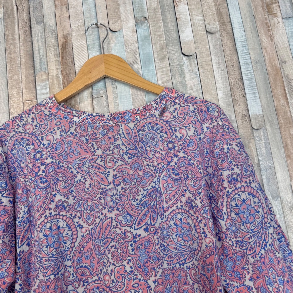 Talbots 3X Pink Blue Paisley 100% Cotton Tunic Blouse 3/4 Sleeve V-Neck Top - Picture 5 of 8